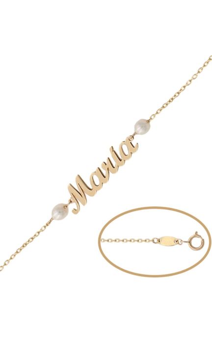 Pulsera personalizada de oro con nombre con perlas 287_PU1253
