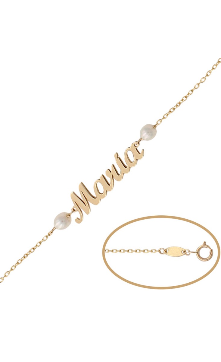 Pulsera personalizada de oro con nombre con perlas 287_PU1253