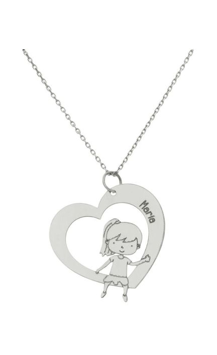 Gargantilla personalizada de oro blanco 18 Ktes, corazón niña 287_G1023