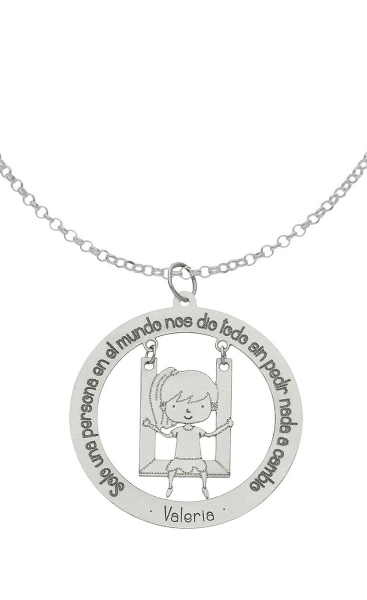 Gargantilla personalizada en oro blanco con niña frase 287_G1016 Gargantilla personalizada en oro blanco 18 Ktes con niña frase 287_G1016