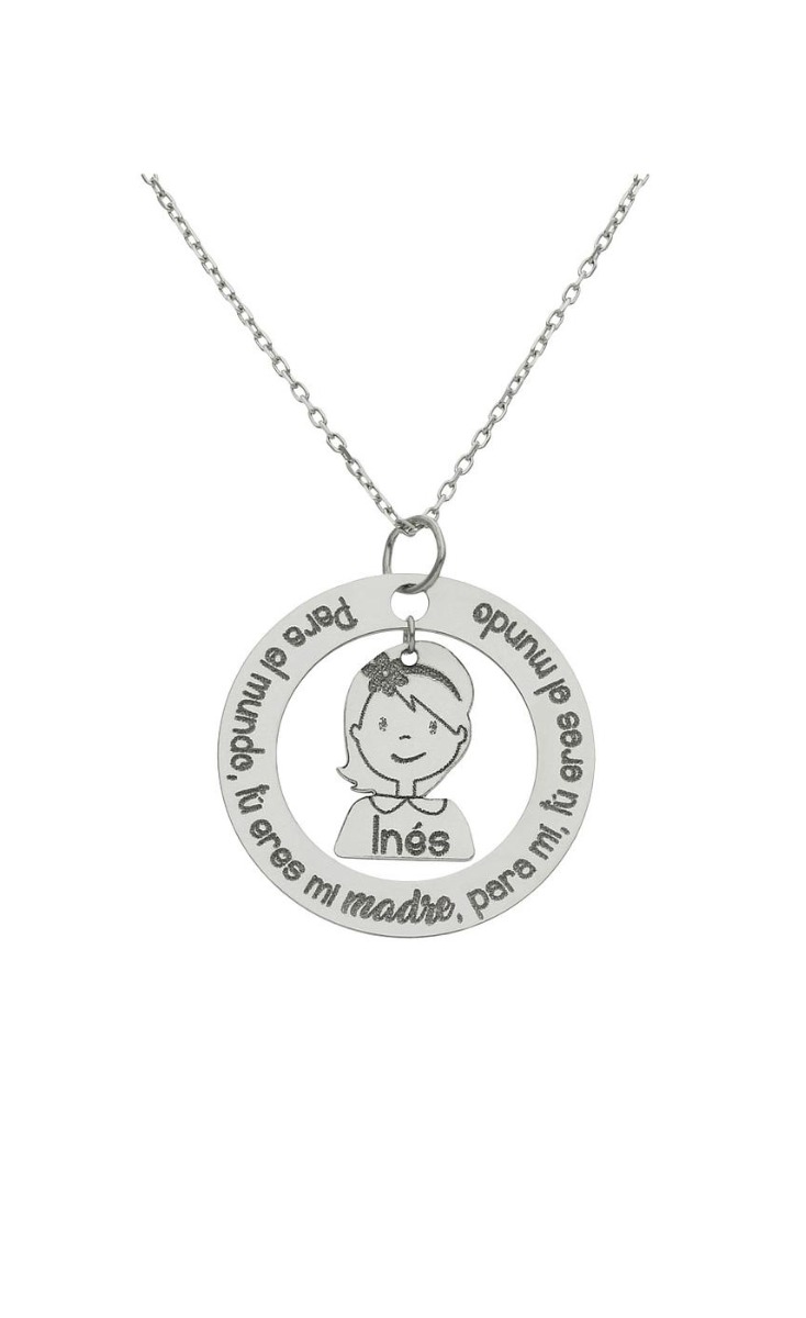 Gargantilla personalizada de oro blanco con niña frase 287_G1031 Gargantilla personalizada en oro blanco con niña frase 287_G1031