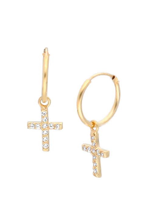 pendientes de oro 18k aro con cruz 002_56352-P vista para parrilla web