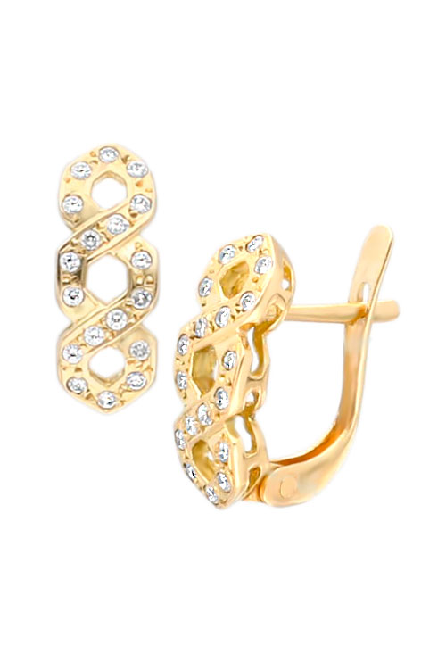 Pendientes oro 18 kilates y circonita modelo trenza 038_LO-006-21MY02 pendientes oro 18k y circonitas trenza toma de lado 038_LO-006-21MY02_01