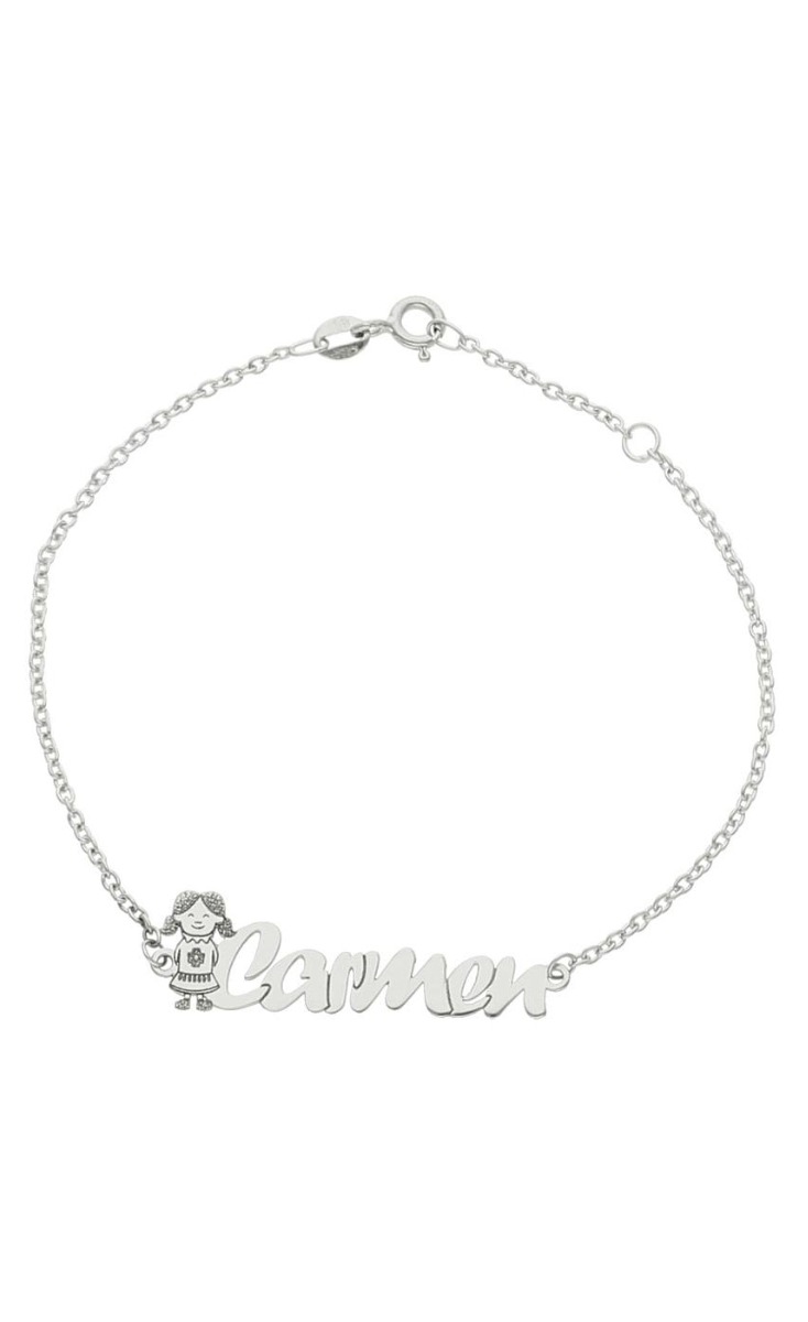 Pulsera personalizada de oro blanco silueta de niña y nombre 287_PU1174