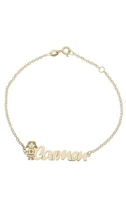 Pulsera personalizada de oro silueta de niña y nombre 287_PU1133