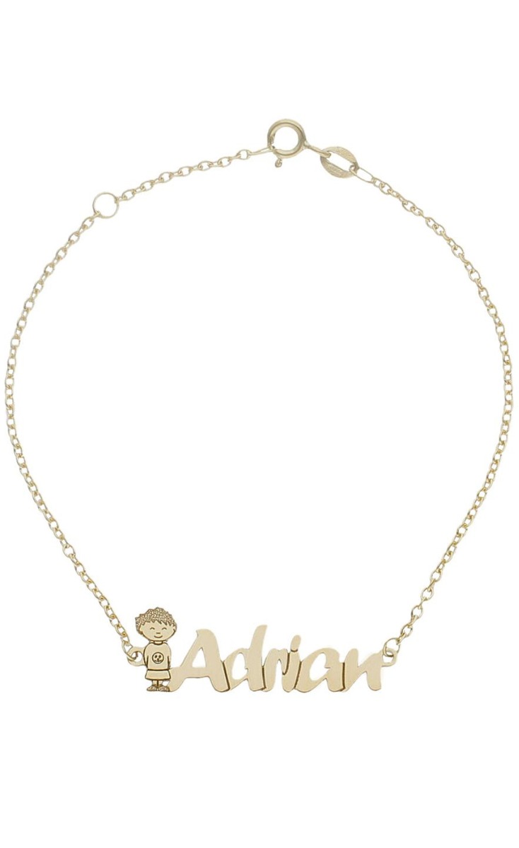 Pulsera personalizada de oro silueta de niño y nombre 287_PU1129