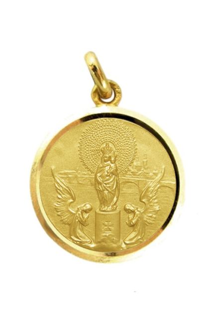 Medalla oro 18 kilates de la Virgen del Pilar con bisel lapidado 20 mm. 268_M1-9-204-22L