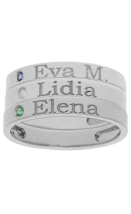 Anillo personalizado triple de oro blanco con piedras a elegir 287_S1167
