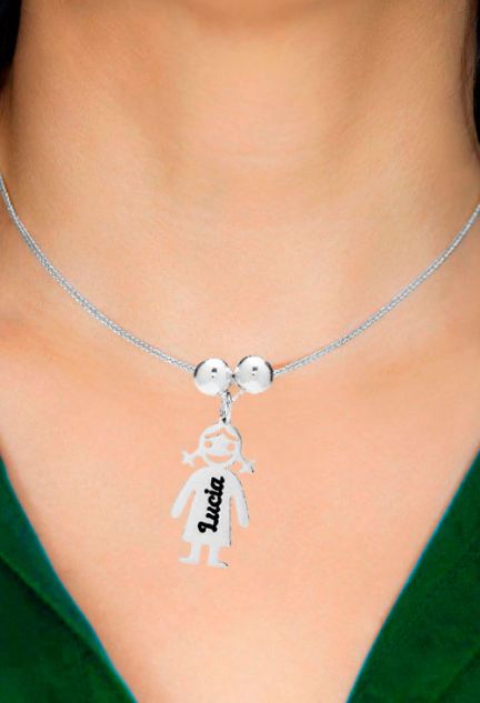 Gargantilla personalizada de plata, silueta niña con nombre foto busto