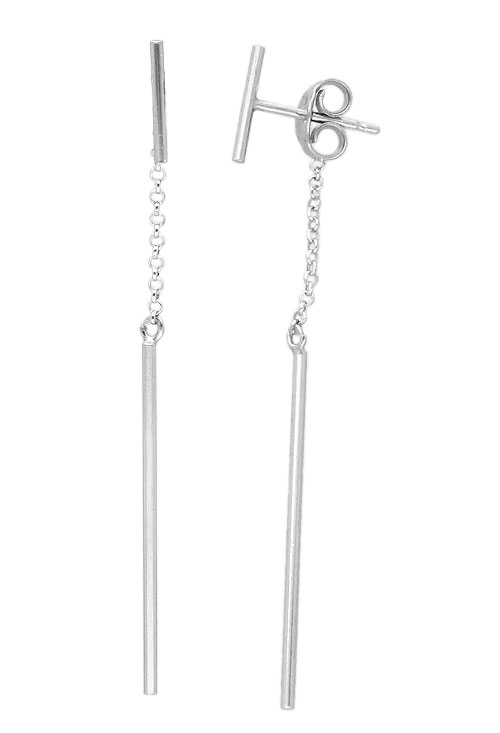 Pendientes largos de plata tramo de hilo colgando de cadena pendientes largos de plata vista lateral