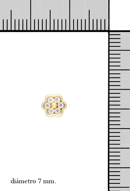Pendientes para niña oro 18k y circonitas forma de flor pendientes niña oro 18 kilates y circonitas vista con medidas