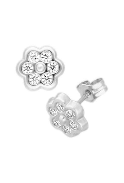 pendientes niña oro blanco y circonitas fotografía frontal y lateral