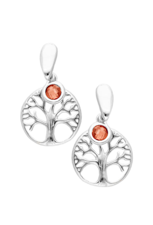 pendientes plata arbol de la vida con cuarzo naranja foto toma frontal