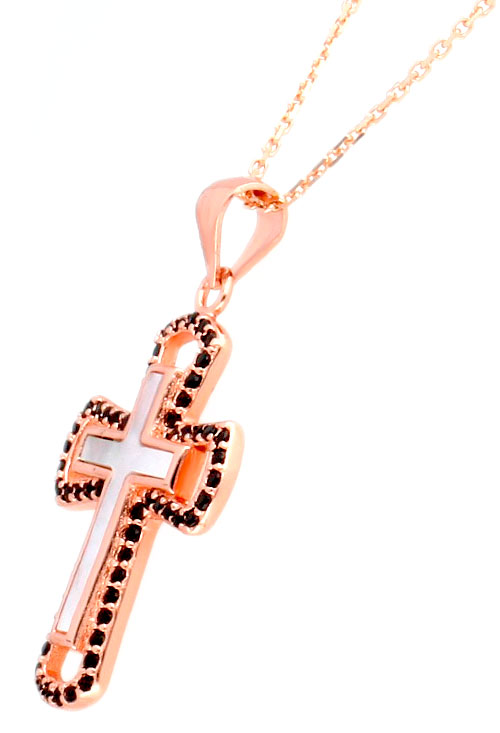 cruz y cadena plata ley chapada oro rosa con nacar y circonitas fotografia detalle lateral para parrilla web de joyeria el rubi