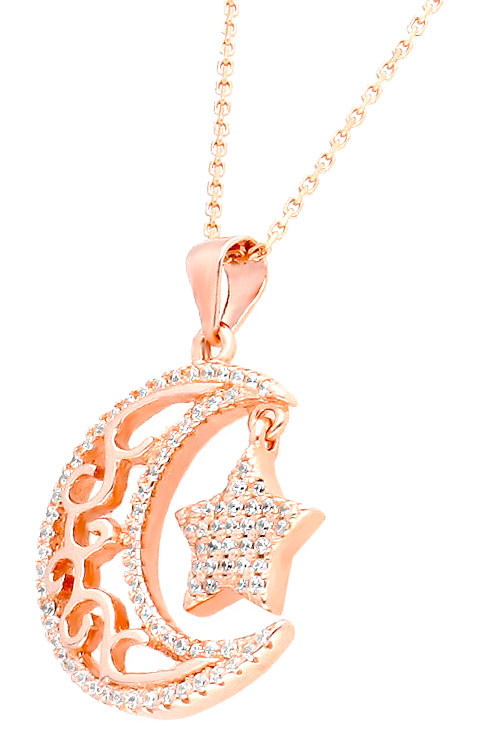 gargantilla plata chapada en rosa luna y estrella foto lateral para parrilla web joyeria online