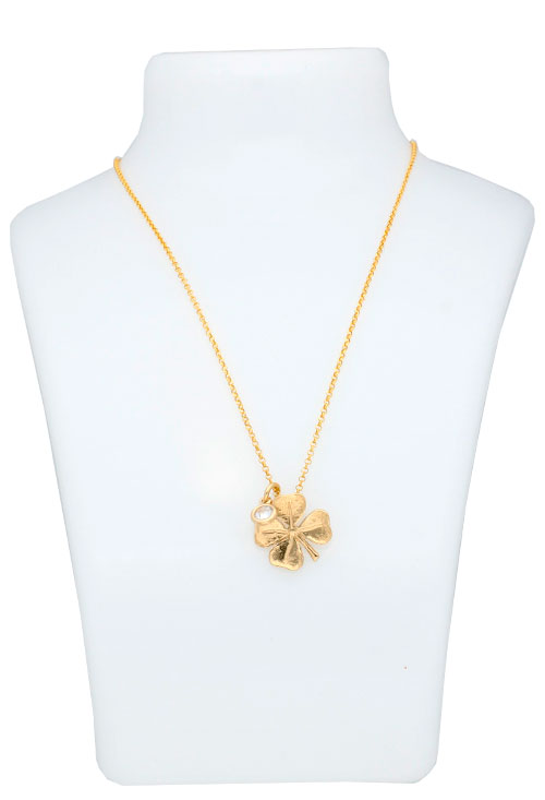 Gargantilla de plata chapada motivo trébol cuatro hojas y piedra gargantilla plata chapada trebol con circonita foto en peto de joyeria