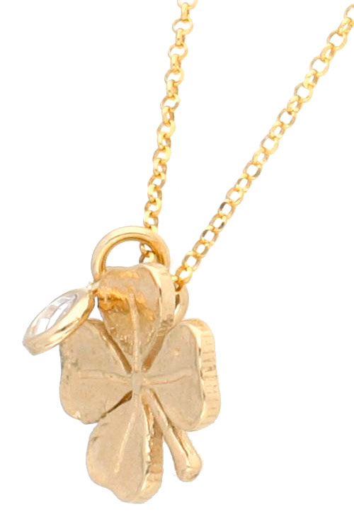 Gargantilla de plata chapada motivo trébol cuatro hojas y piedra gargantilla plata chapada trebol con circonita foto detalle lateral