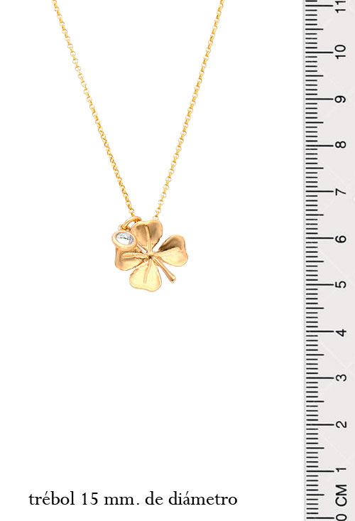 Gargantilla de plata chapada motivo trébol cuatro hojas y piedra gargantilla plata chapada trebol con circonita foto con medidas