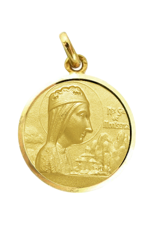 Medalla de oro de ley de Nuestra Señora de Monserrat bisel lapidado 268_M1-11-13 Medalla de oro de ley de Nuestra Señora de Monserrat con bisel lapidado de 22 mm 268_M1-1-13-22L
