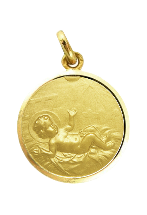 Medalla de oro Niño entre pajas lateral de 20 mm bisel lapidado 268_M1-1-15-201-20L