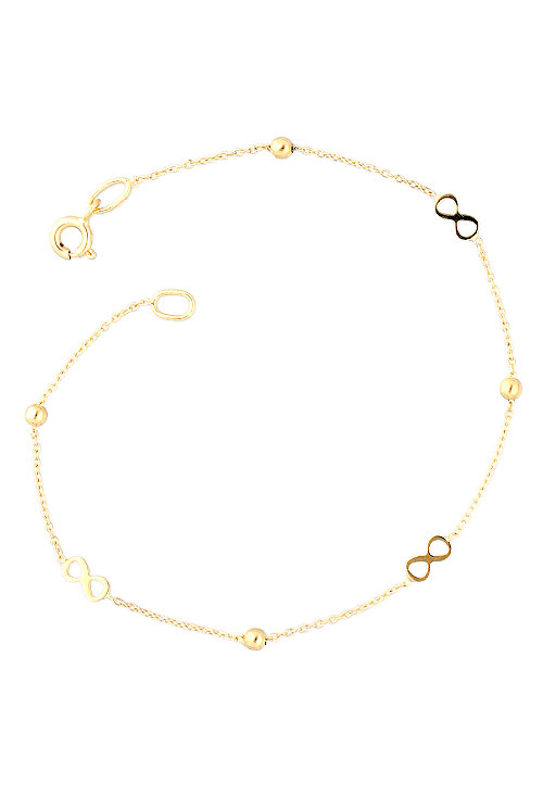 pulsera oro 18k bolas y simbolos de infinito foto vista desde arriba