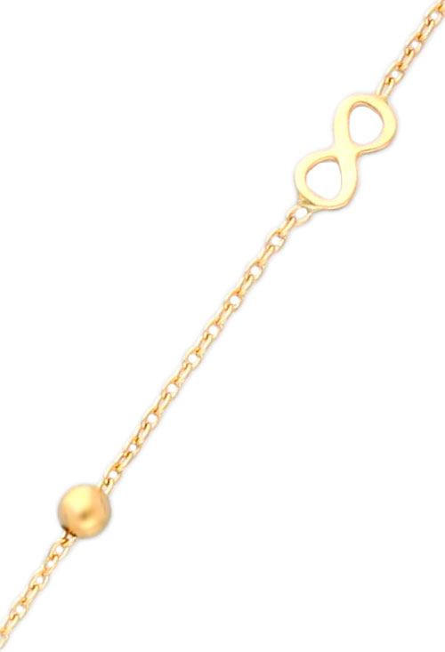 pulsera oro 18k bolas y simbolos de infinito foto vista detalle cadena y motivos