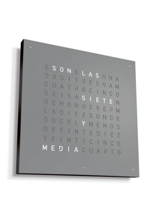 Qlocktwo Stainless Steel Grey Pepper reloj de pared letras de 45x45 Cms Qlocktwo Stainless Steel Grey Pepper reloj de pared letras bisel opción negro