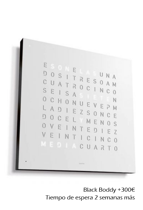 Qlocktwo Stainless Steel White Pepper reloj de pared letras de 45x45 Cms Qlocktwo Stainless Steel White Pepper reloj de pared letras opción bisel negro