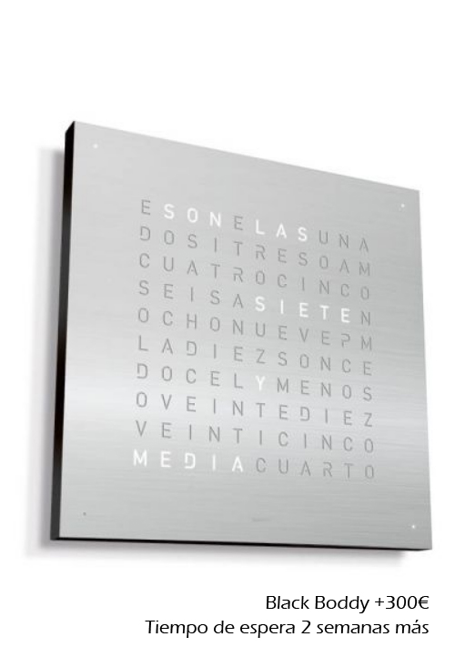 Qlocktwo Stainless Steel Brushed Weiss reloj pared letras de 45x45 Cms Qlocktwo Stainless Steel Brushed Weiss reloj de pared letras opción bisel