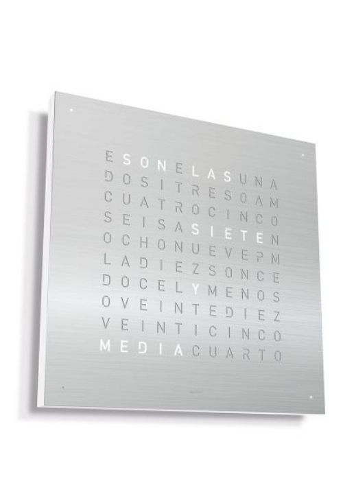 Qlocktwo Stainless Steel Brushed Weiss reloj de pared letras