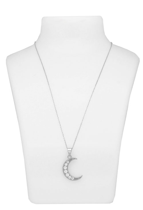 gargantilla de plata colgante media luna y circonitas foto expositor
