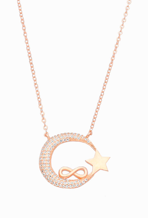 Gargantilla plata chapada motivo media luna infinito y estrella