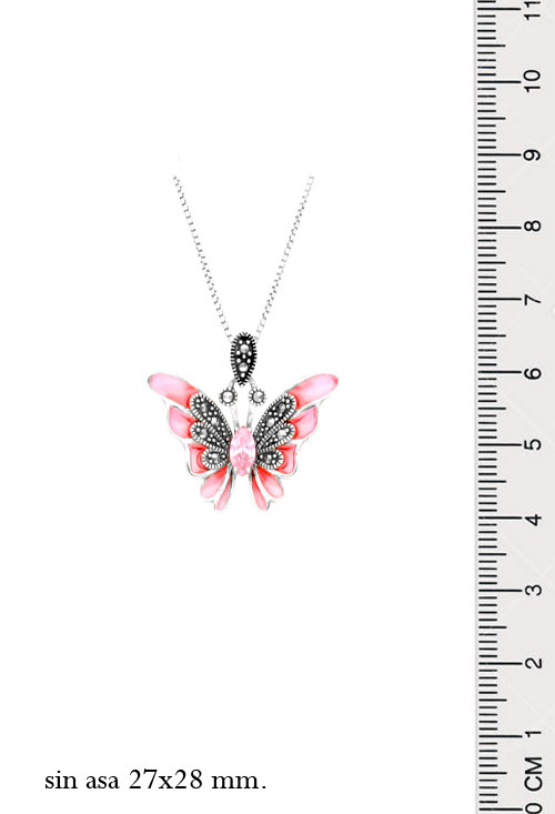 Gargantilla de plata motivo mariposa con marquesitas y vidriera rosa mariposa plata con marquesitas y alas rosas foto toma con medidas para parrilla web joyeria el rubi