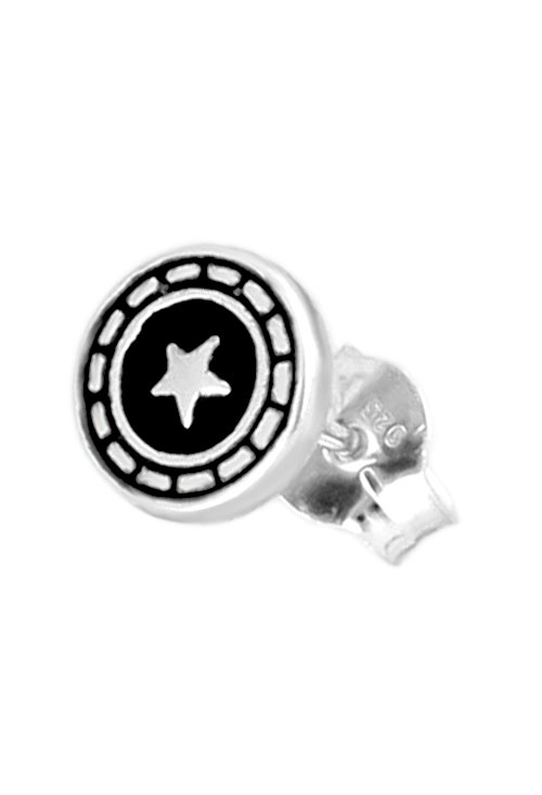 pendiente hombre redondo con estrella de cinco puntas vista con sistema de presion para parrilla web