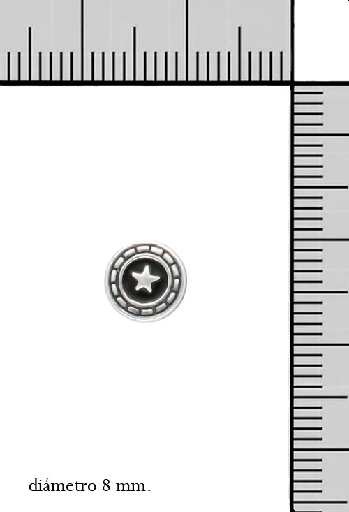 pendiente hombre redondo con estrella de cinco puntas vista con medidas para parrilla web