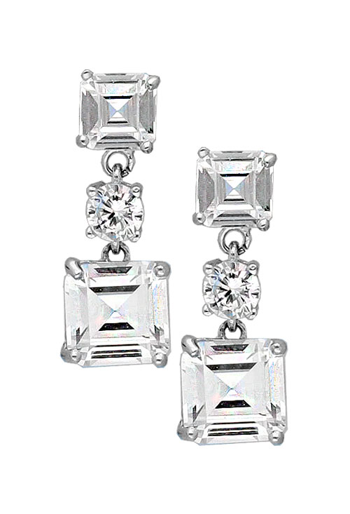 Pendientes Largos que Roban Miradas 2025 Pendientes largos de plata y circonitas cuadradas