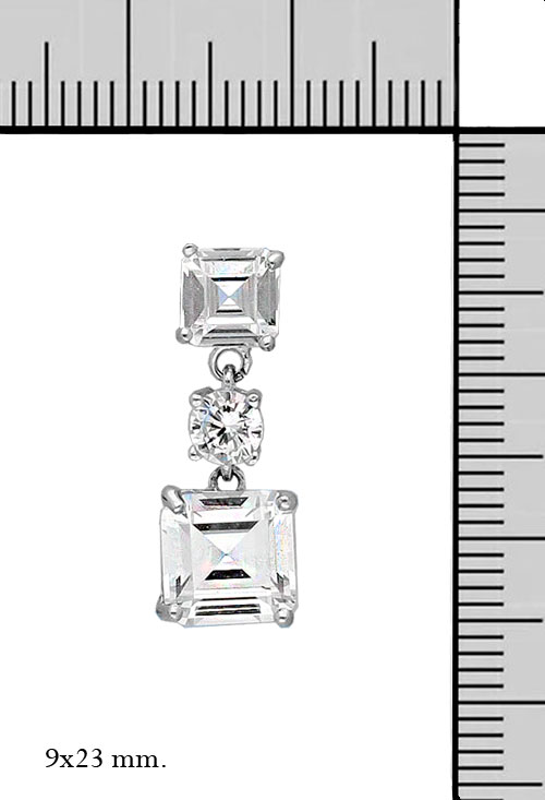 Pendientes largos de plata y circonitas cuadradas pendientes largos de plata con circonitas cuadradas talla princesa foto toma con medidas para pagina web joyería online