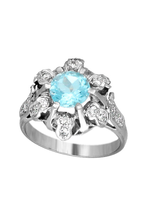 anillo antiguo oro blanco topacio y diamantes vista oblicua para web el rubi joyeros