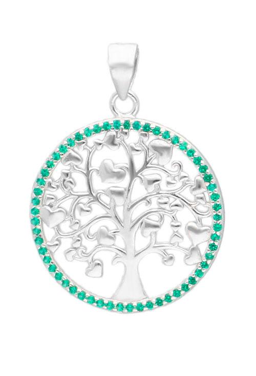 Colgante de plata árbol de la vida con símiles verdes en bisel colgante arbol de la vida enamorados fotografia principal para parrilla web