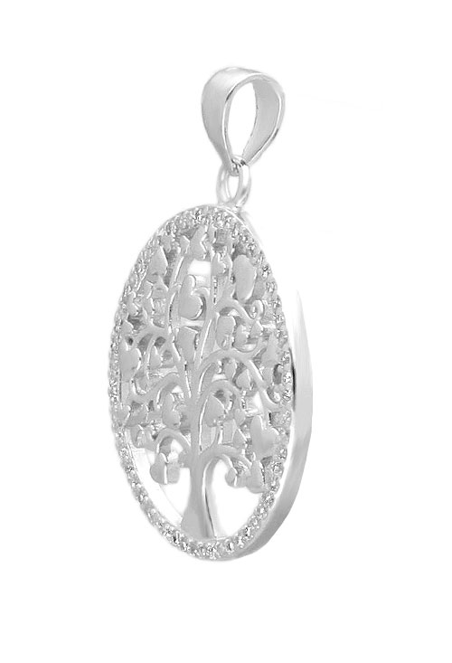 Colgante de plata árbol de la vida con circonitas en bisel 280_2031066 colgante de plata arbol de la vida que tiene por frutos corazones vista lateral para web