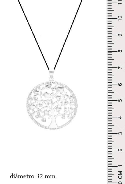 Colgante plata árbol de la vida bisel de circonitas y frutos corazones colgante enamorados arbol de la vida foto con medidas reales para web el rubi joyeros