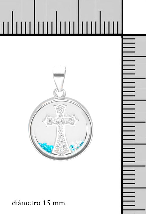 Cruz de plata en urna de cristal colgante urna de cristal con cruz vista principal para parrilla web el rubi joyeros