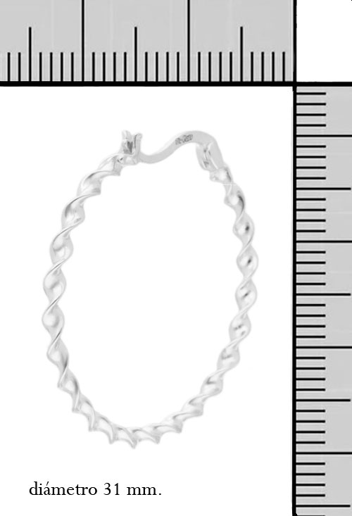 Pendientes plata criollas chanela retorcida 31 mm criollas de plata chanela retorcida forma de trenza vista con medidas foto para web el rubi joyeros