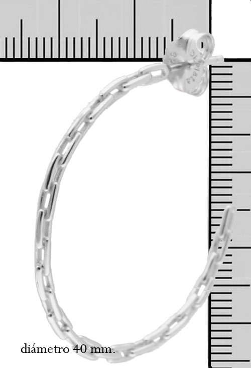 Pendientes plata criollas de eslabón forzado 40 mm criollas plata tamaño grande de 40 mm de diametro foto medidas para joyeria online