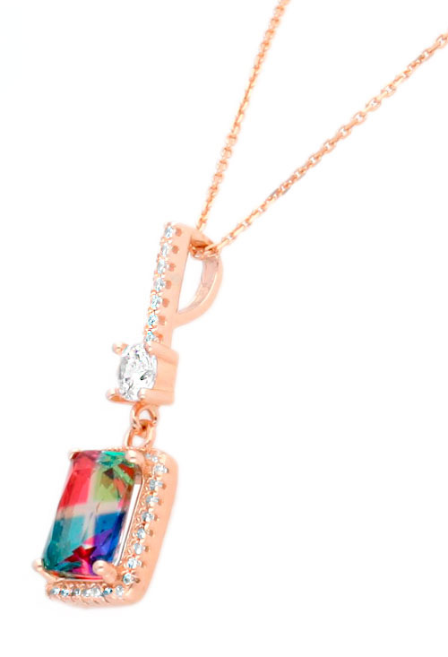 Gargantilla plata chapada motivo cuarzo multicolor gargantilla plata chapada en rosa motivo cuarzo multicolor vista lateral para web el rubi joyeros