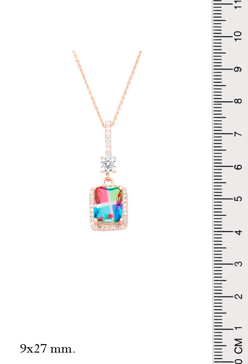 Gargantilla plata chapada motivo cuarzo multicolor gargantilla plata chapada en rosa motivo cuarzo multicolor vista con medidas para web el rubi joyeros