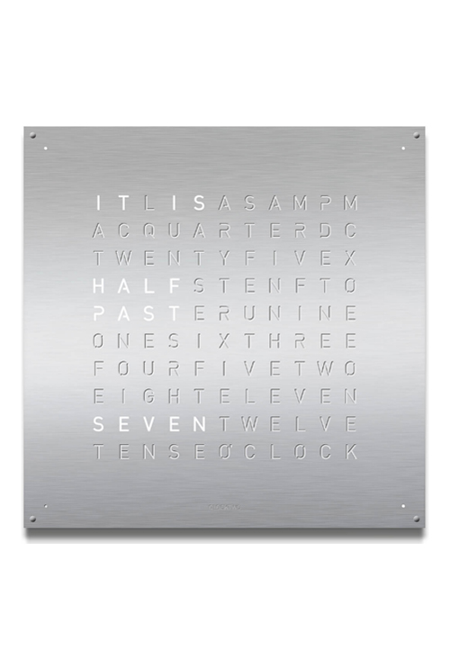Qlocktwo Stainless Steel Weiss reloj pared grande 90x90 Cms frontal