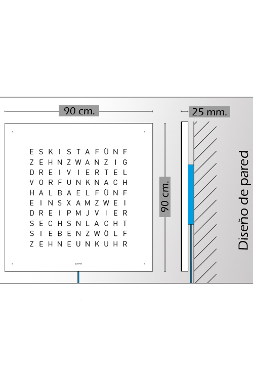 Qlocktwo Stainless Steel Hacelnut reloj pared grande 90x90 Cms Qlocktwo Stainless Steel Hacelnut reloj pared grande 90x90 Cms medidas