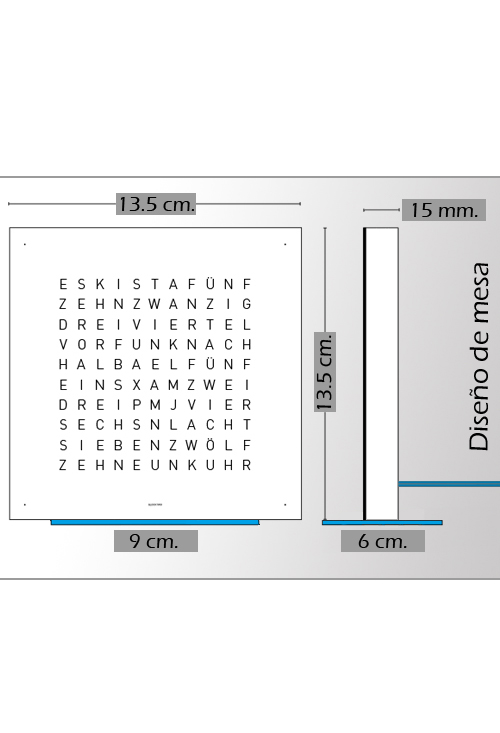 Qlocktwo Pure Series Grey Tea reloj de sobremesa 13.5 Cms Qlocktwo Pure Series Grey Tea reloj de sobremesa 13.5 Cms medidas