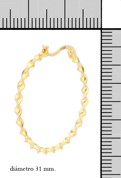 Pendientes plata chapada criollas chanela retorcida 31 mm pendientes de aro plata chapada fotografia con medidas para parrilla web